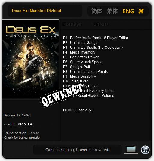Deus Ex: Mankind Divided: ТРЕЙНЕР И ЧИТЫ (V1.0.35)