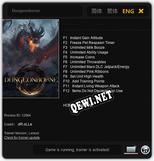 Dungeonborne: ТРЕЙНЕР И ЧИТЫ (V1.0.7)