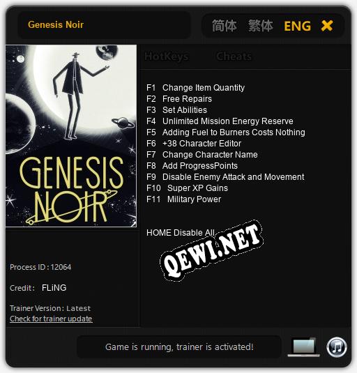 Genesis Noir: Читы, Трейнер +11 [FLiNG]