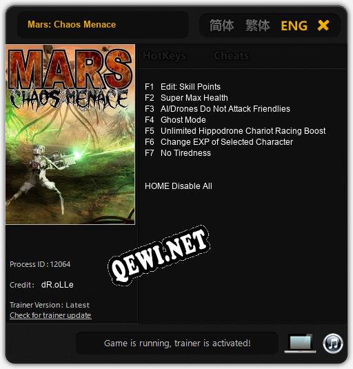 Трейнер для Mars: Chaos Menace [v1.0.1]