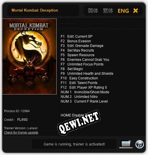 Трейнер для Mortal Kombat: Deception [v1.0.2]