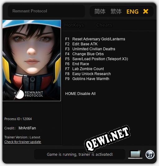 Remnant Protocol: ТРЕЙНЕР И ЧИТЫ (V1.0.16)