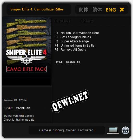 Трейнер для Sniper Elite 4: Camouflage Rifles Skin Pack [v1.0.6]