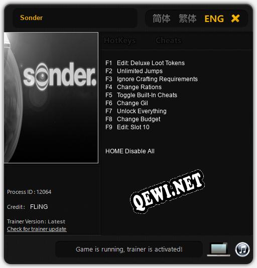 Трейнер для Sonder [v1.0.6]