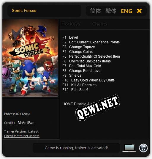 Sonic Forces: Трейнер +9 [v1.2]