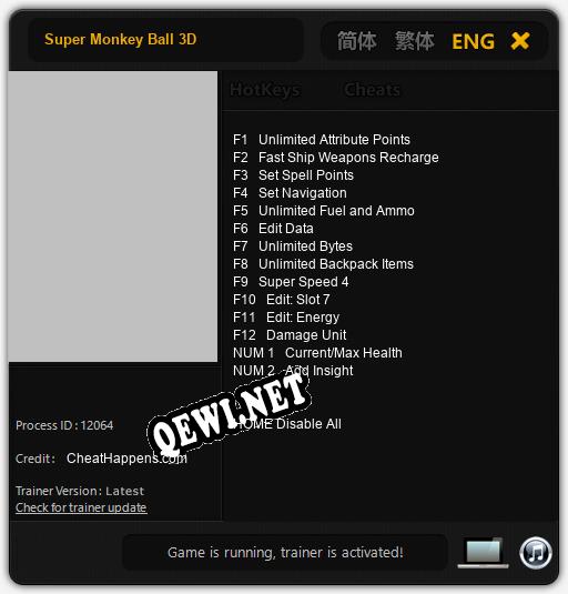Трейнер для Super Monkey Ball 3D [v1.0.1]