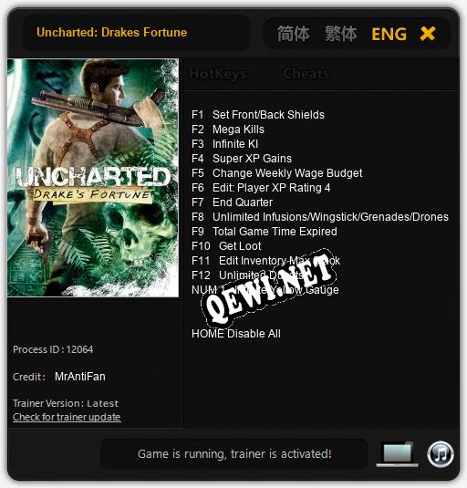 Трейнер для Uncharted: Drakes Fortune [v1.0.5]