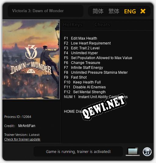 Victoria 3: Dawn of Wonder: ТРЕЙНЕР И ЧИТЫ (V1.0.5)
