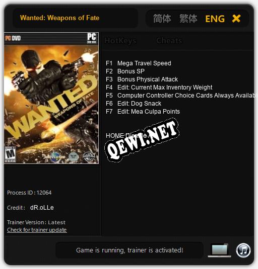 Трейнер для Wanted: Weapons of Fate [v1.0.1]