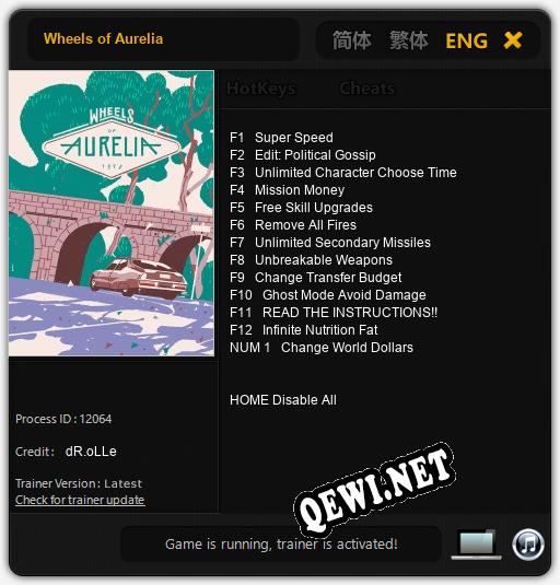 Wheels of Aurelia: ТРЕЙНЕР И ЧИТЫ (V1.0.44)