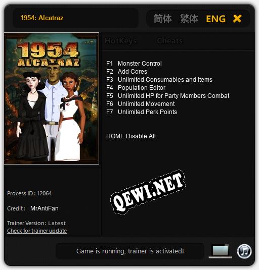 Трейнер для 1954: Alcatraz [v1.0.8]