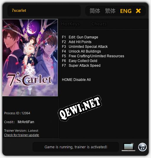Трейнер для 7scarlet [v1.0.9]
