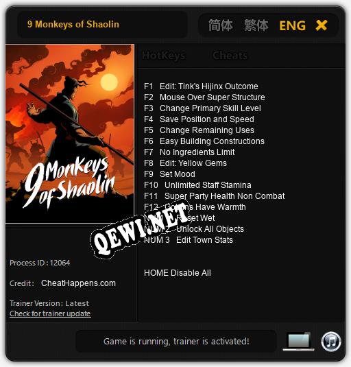 9 Monkeys of Shaolin: Читы, Трейнер +15 [CheatHappens.com]