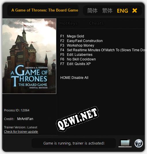 Трейнер для A Game of Thrones: The Board Game [v1.0.3]