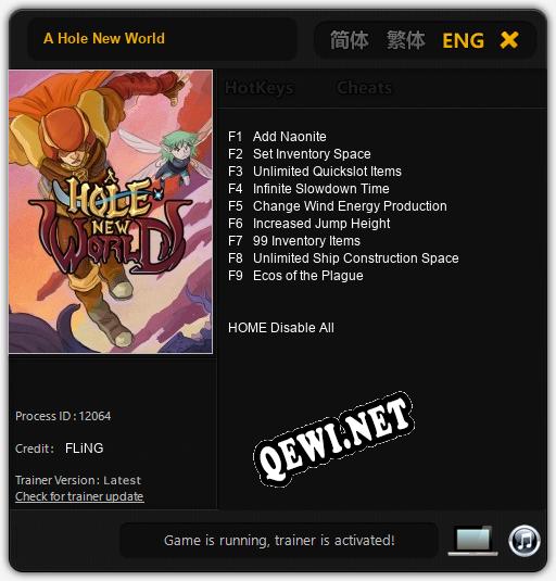 Трейнер для A Hole New World [v1.0.5]