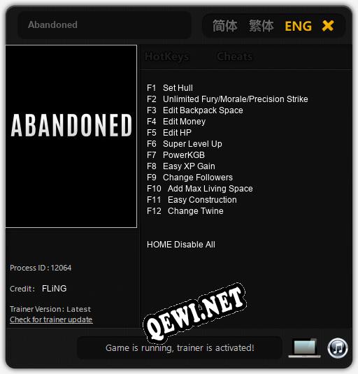 Трейнер для Abandoned [v1.0.9]