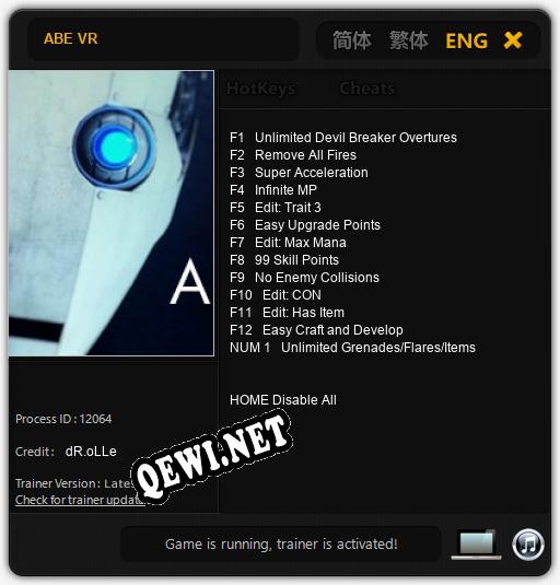 Трейнер для ABE VR [v1.0.9]