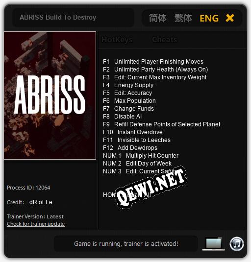 ABRISS Build To Destroy: ТРЕЙНЕР И ЧИТЫ (V1.0.33)