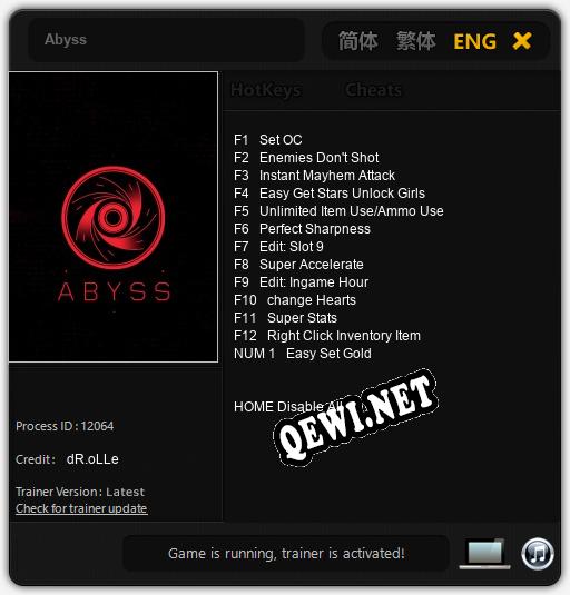 Трейнер для Abyss [v1.0.6]