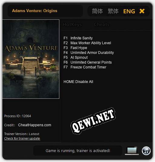 Adams Venture: Origins: Трейнер +7 [v1.8]