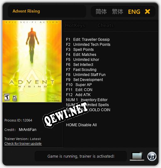 Трейнер для Advent Rising [v1.0.9]