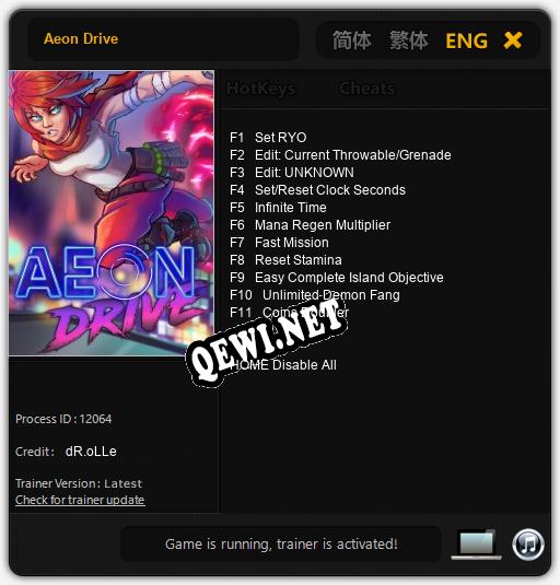 Aeon Drive: ТРЕЙНЕР И ЧИТЫ (V1.0.10)