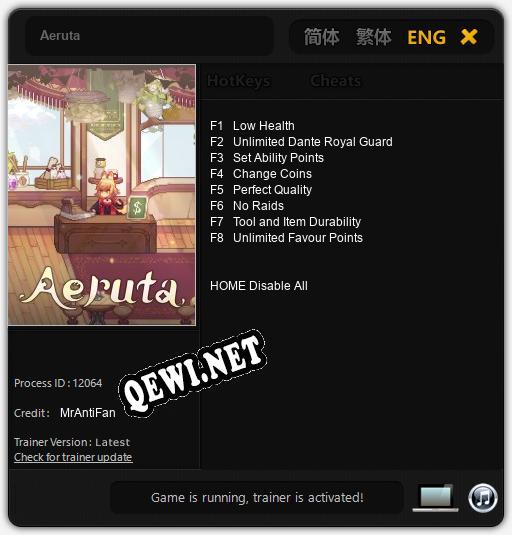 Трейнер для Aeruta [v1.0.4]