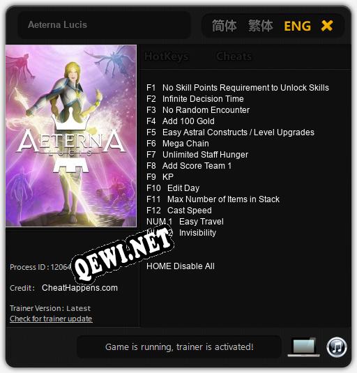 Aeterna Lucis: ТРЕЙНЕР И ЧИТЫ (V1.0.40)