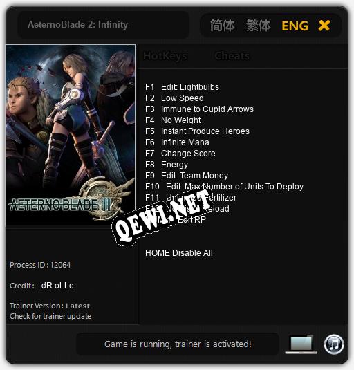 AeternoBlade 2: Infinity: Читы, Трейнер +13 [dR.oLLe]