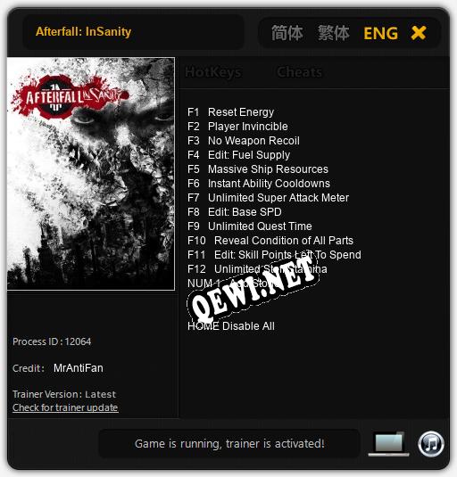 Трейнер для Afterfall: InSanity [v1.0.4]