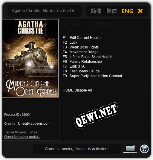 Трейнер для Agatha Christie: Murder on the Orient Express (2006) [v1.0.1]