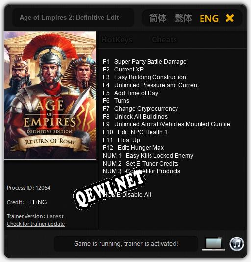 Трейнер для Age of Empires 2: Definitive Edition Return of Rome [v1.0.8]