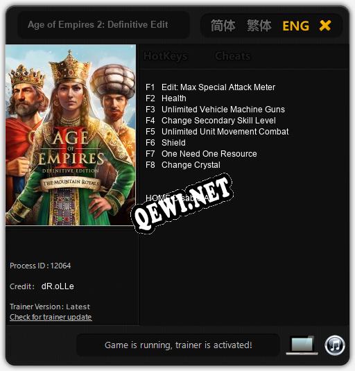 Трейнер для Age of Empires 2: Definitive Edition The Mountain Royals [v1.0.7]