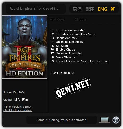 Age of Empires 2 HD: Rise of the Rajas: Трейнер +9 [v1.9]