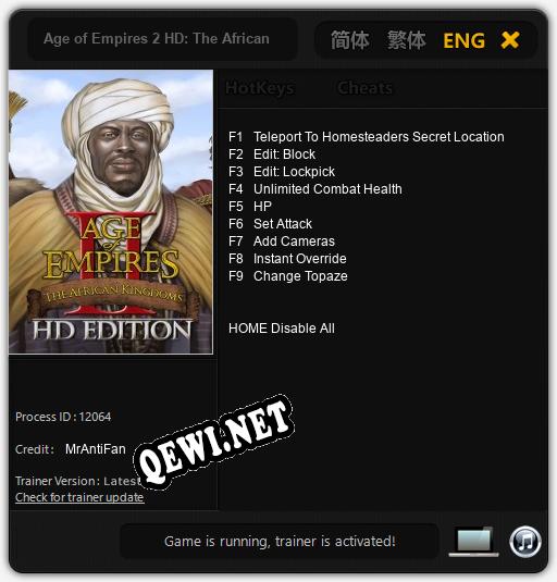 Age of Empires 2 HD: The African Kingdoms: ТРЕЙНЕР И ЧИТЫ (V1.0.37)