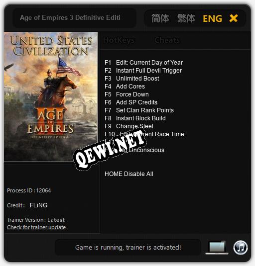 Трейнер для Age of Empires 3 Definitive Edition United States Civilization [v1.0.6]