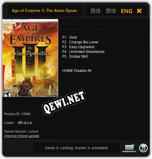 Трейнер для Age of Empires 3: The Asian Dynasties [v1.0.1]