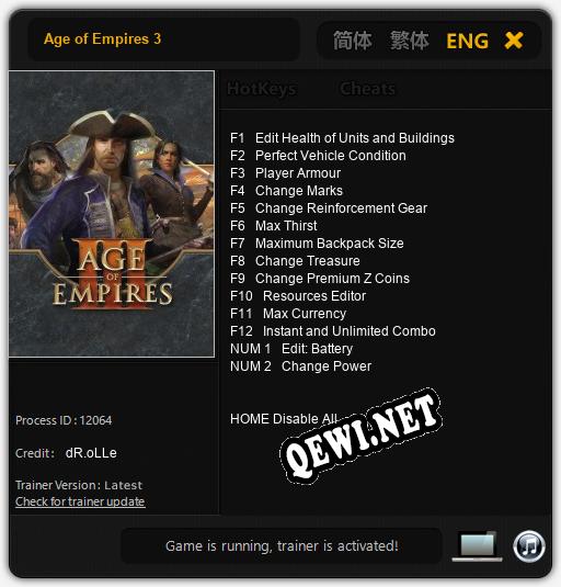 Трейнер для Age of Empires 3 [v1.0.3]