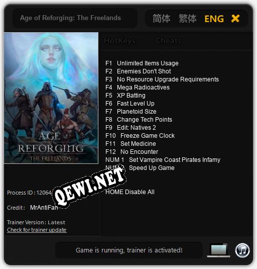 Трейнер для Age of Reforging: The Freelands [v1.0.2]