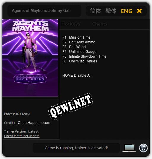 Agents of Mayhem: Johnny Gat: ТРЕЙНЕР И ЧИТЫ (V1.0.54)