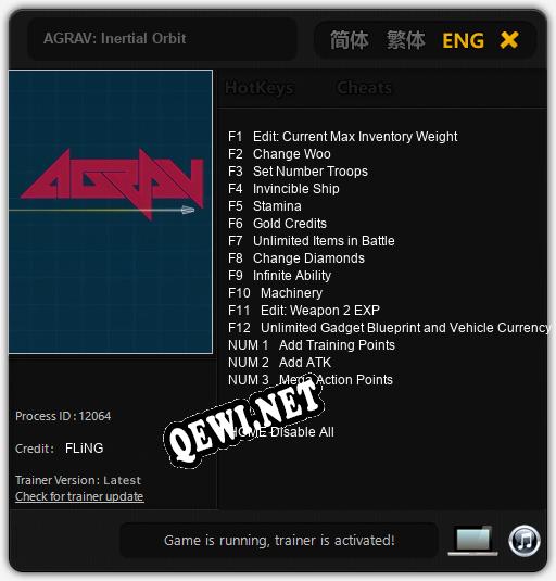 AGRAV: Inertial Orbit: ТРЕЙНЕР И ЧИТЫ (V1.0.97)