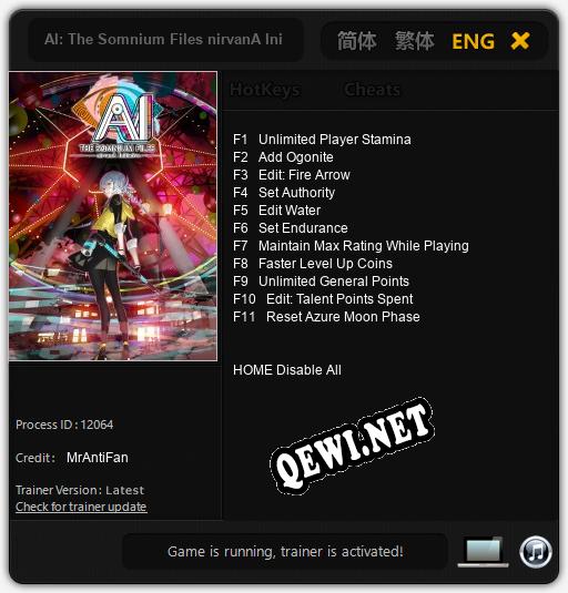 AI: The Somnium Files nirvanA Initiative: ТРЕЙНЕР И ЧИТЫ (V1.0.11)