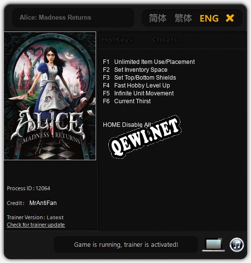 Трейнер для Alice: Madness Returns [v1.0.7]