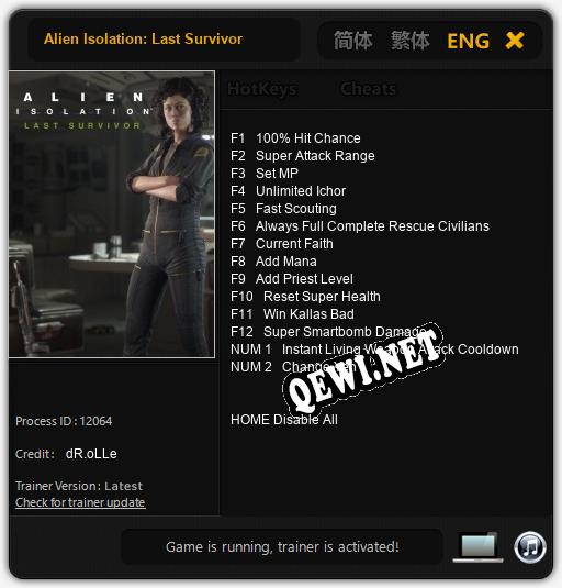 Трейнер для Alien Isolation: Last Survivor [v1.0.8]
