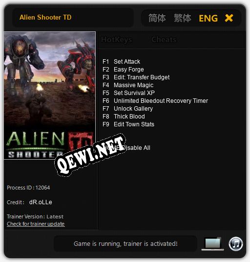 Alien Shooter TD: Трейнер +9 [v1.5]