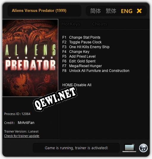 Трейнер для Aliens Versus Predator (1999) [v1.0.9]