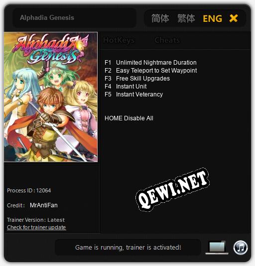 Alphadia Genesis: ТРЕЙНЕР И ЧИТЫ (V1.0.46)