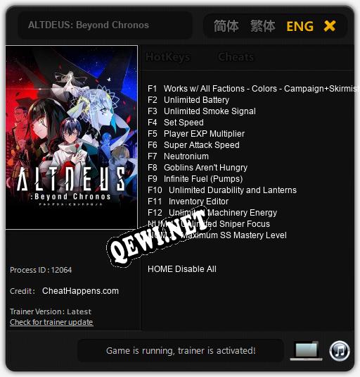 ALTDEUS: Beyond Chronos: ТРЕЙНЕР И ЧИТЫ (V1.0.67)