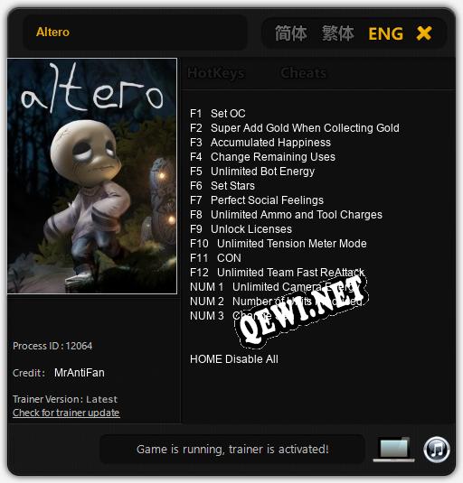 Трейнер для Altero [v1.0.7]