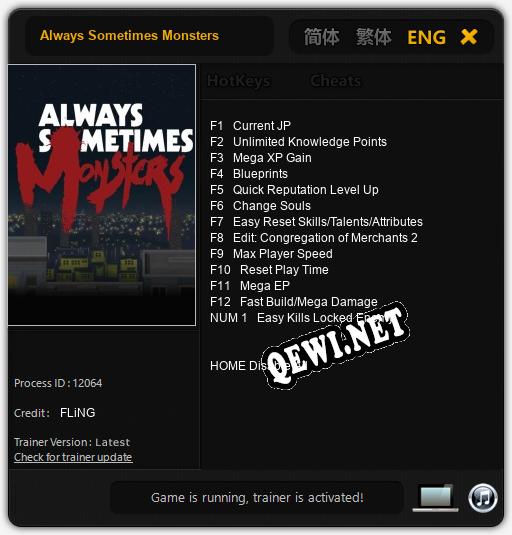 Трейнер для Always Sometimes Monsters [v1.0.7]